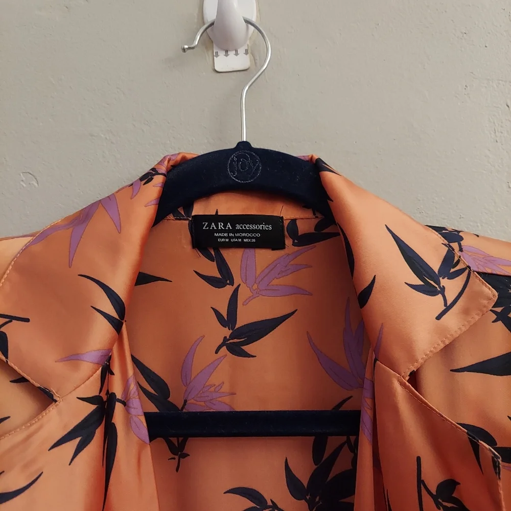 ZARA Orange Floral Long Sleeve Silky Feel Bodysuit M - Picture 3 of 16